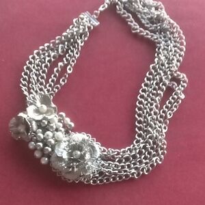 Silver Floral Multi-Chain Statement Necklace